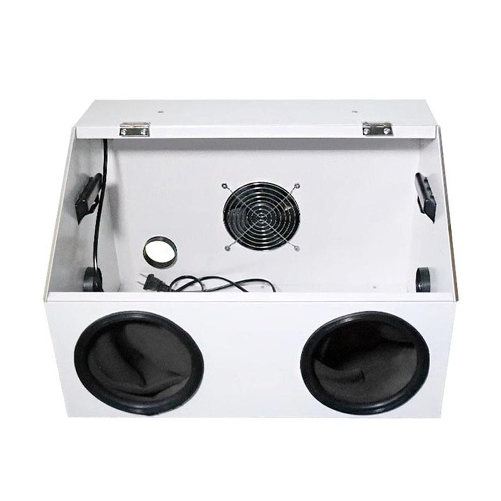 GAENZA Metal Grinding Polish Dust Box with 2 Holes, Dustproof Polishing Booth, Metal Enclosed Grinding Box Acrylic Cover with Led Light for Polishing Spray Painting Engraving Sanding,L,with fan