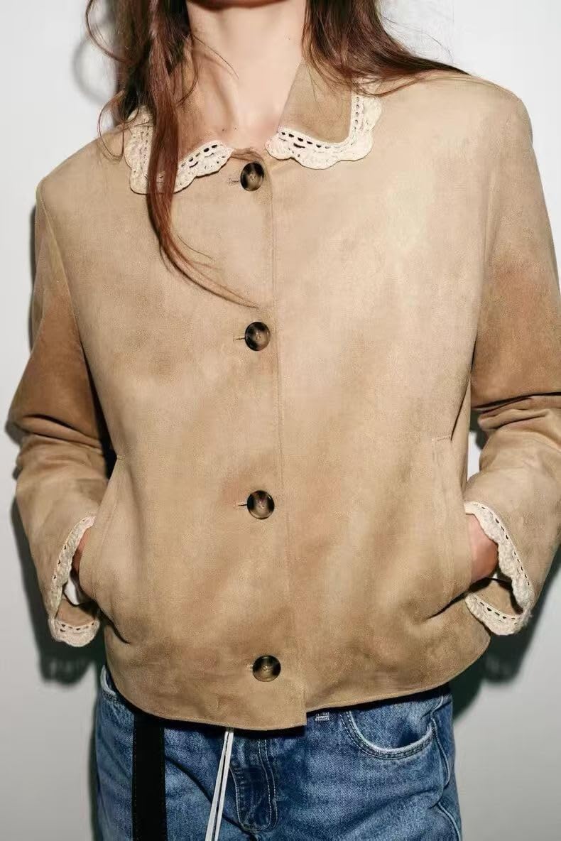 Cappotto Da Donna in Finta Pelle Scamosciata Con Bottoni | Colletto A Revers Maniche Lunghe Giacche Alla Moda Casual Dalla Vestibilità Ampia