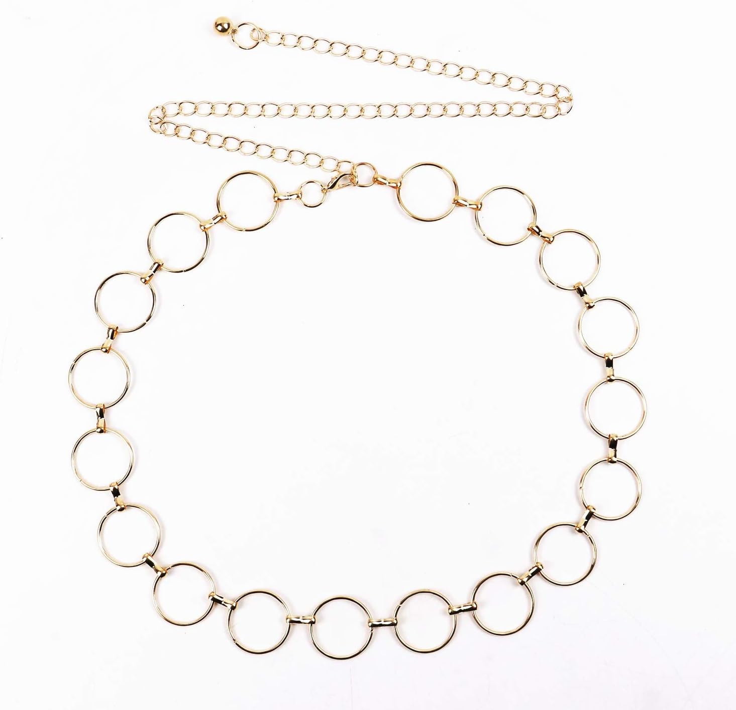 Pomeat Metal Chain Belt Circle Round O Ring Chain Belt Waist Belt for Womens - Gold