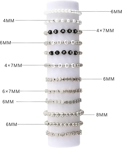 Miniatura 9 de Whaline Juego de 1500 cuentas espaciadoras doradas, 10 estilos, pulseras para hacer cuentas surtidas, doradas, blancas y negras, cuentas