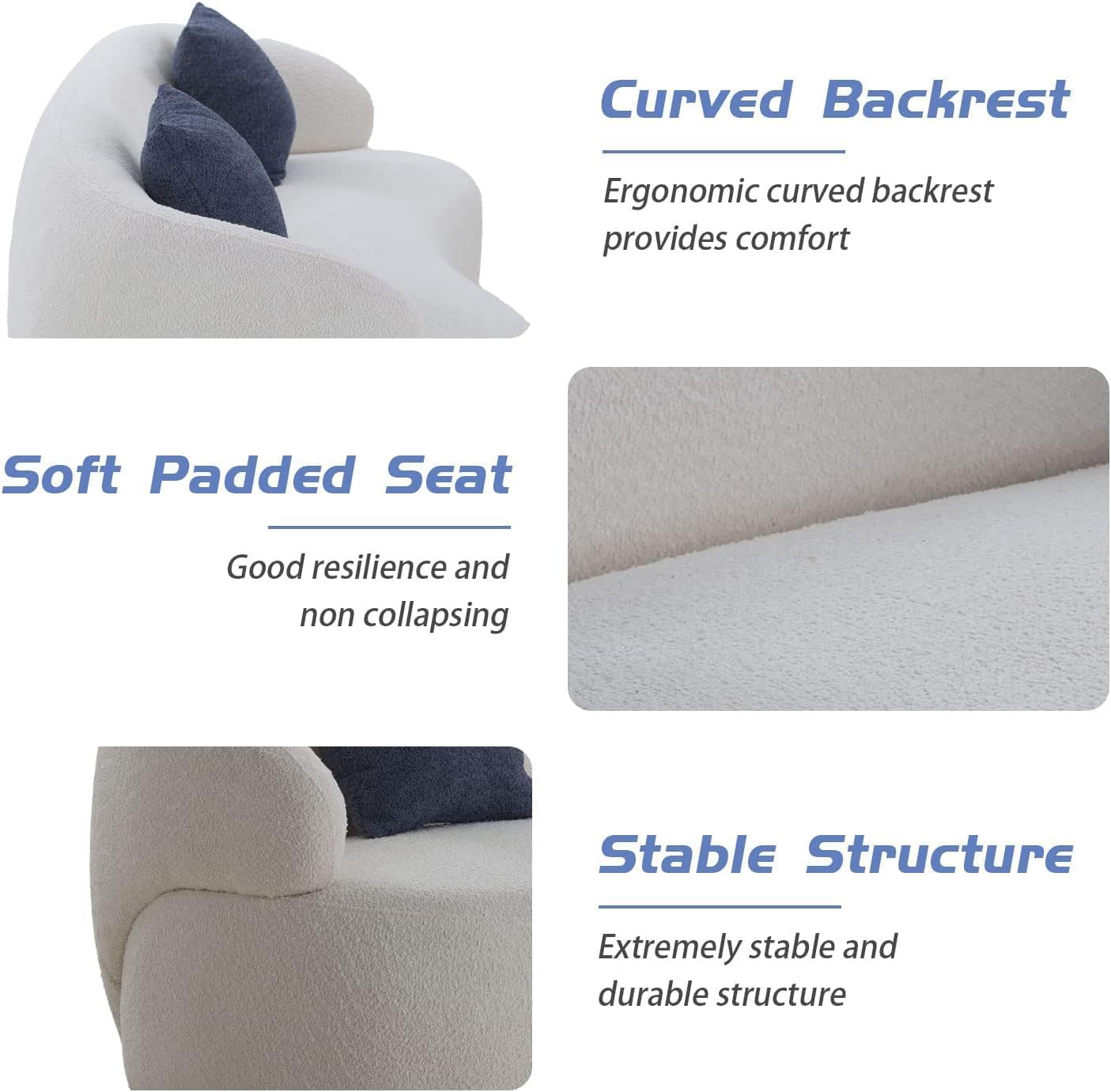 Curved Sofa, 86.6" Modern Cloud Couch with Boucle Fabric, 3-Seater Minimalist Sofa with High Resilience Cushions, Ergonomic Design for Living Room, Apartment, Office - Beige