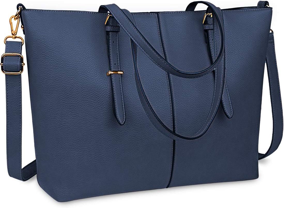 Laptop Tote Bag for Women 15.6 Inch Waterproof Lightweight Leather Computer Laptop Bag Women Business Office Work Bag Briefcase Large Travel Handbag Shoulder Bag Navy Blue
