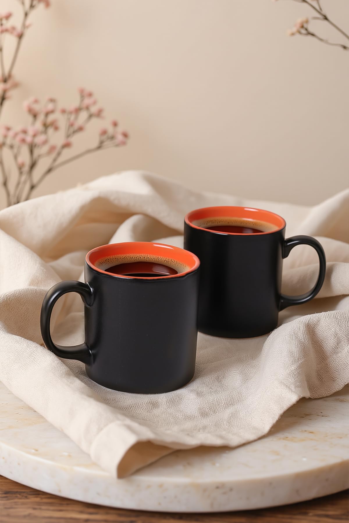 Keramika Mat Siyah/Turuncu Silindir Kupa 10 Cm 2 Adet