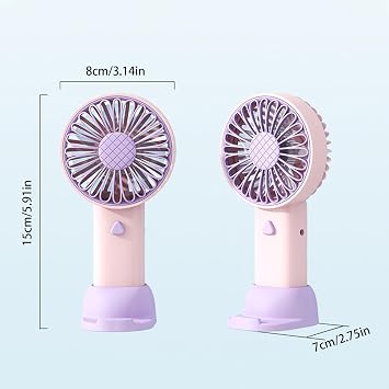 Handheld Fan Rechargeable, 3 Speeds Adjustable Lightweight Rechargeable Portable Fan Handheld with Base,Ultra Quiet High-Speed Portable Mini Fans for Vacation Outdoor Hiking Traveling