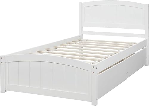 Miniatura 5 de Marco de cama moderno de madera maciza con cajones, plataforma de cama con soporte de listones de madera, no necesita somier, tamaño individual,