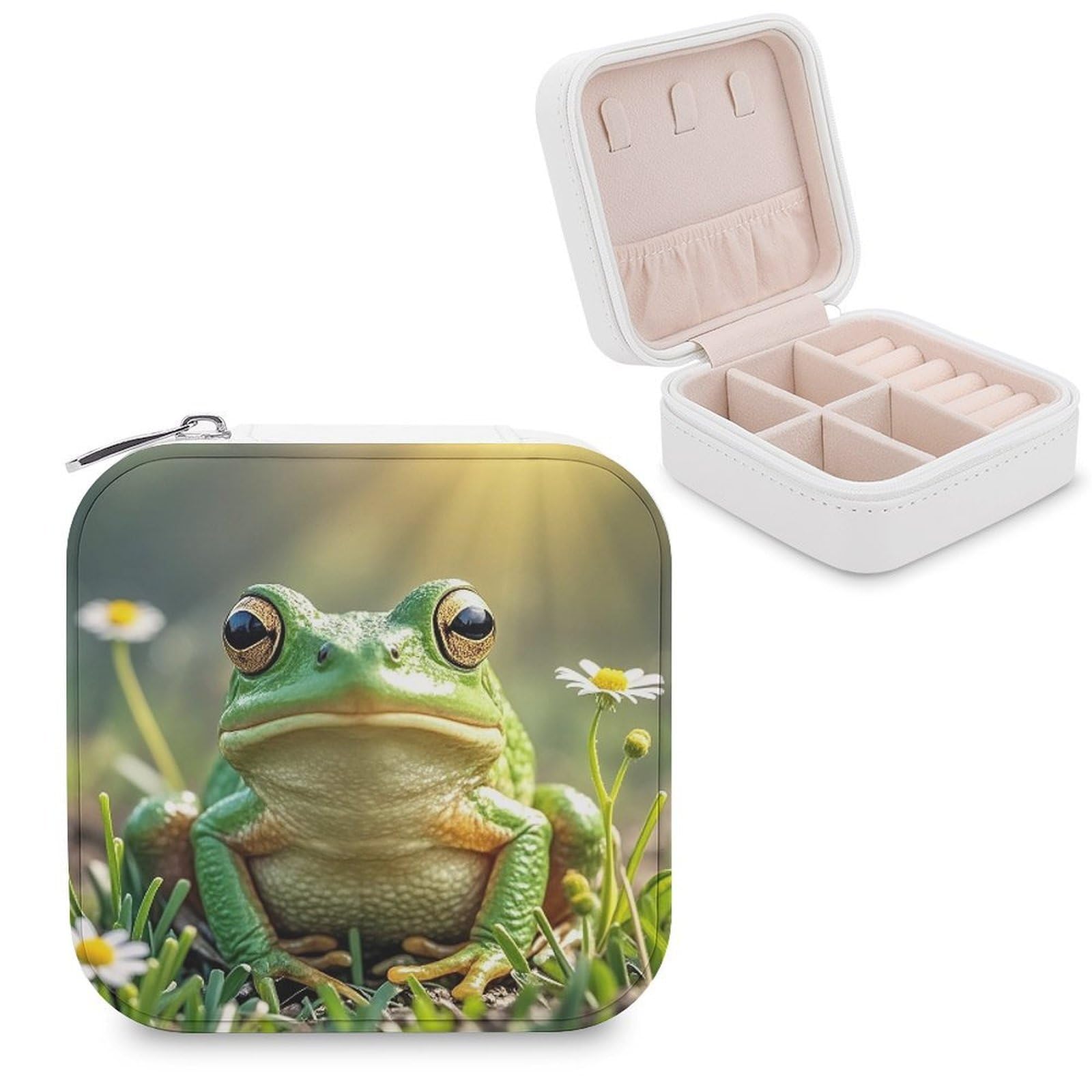 FekiLoot Cute Frog Jewelry Case Personalized Leather Jewelry Box Mini Travel Jewelry Case Small Portable Jewelry Organizer for Ring Earrings Necklace Bracelet