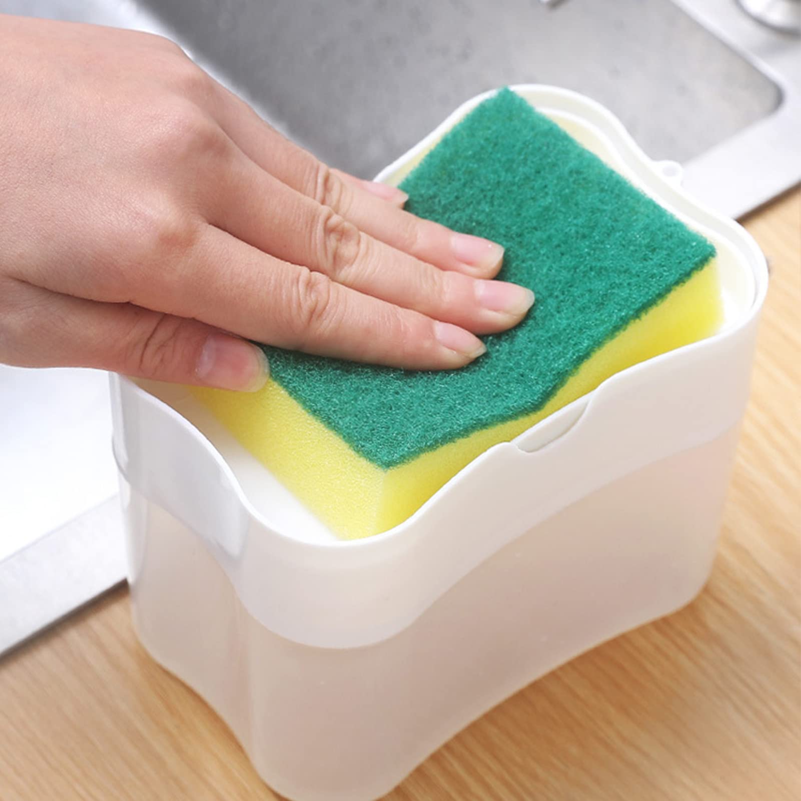 Dispenser di sapone in spugna - Dispenser di sapone per lavandino 2 in 1 con supporto per spugna - Supporto per spugna Lavandino detersivo per piatti Dispenser di sapone da banco Eubeisaqi