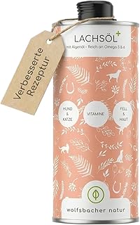 Lachsöl Plus mit Algenöl für Hunde & Katzen 250ml – Hoher EPA & DHA Gehalt – Omega 3 & 6 Mix für Gelenke & Immunsystem – Premium Fischöl & Algenöl