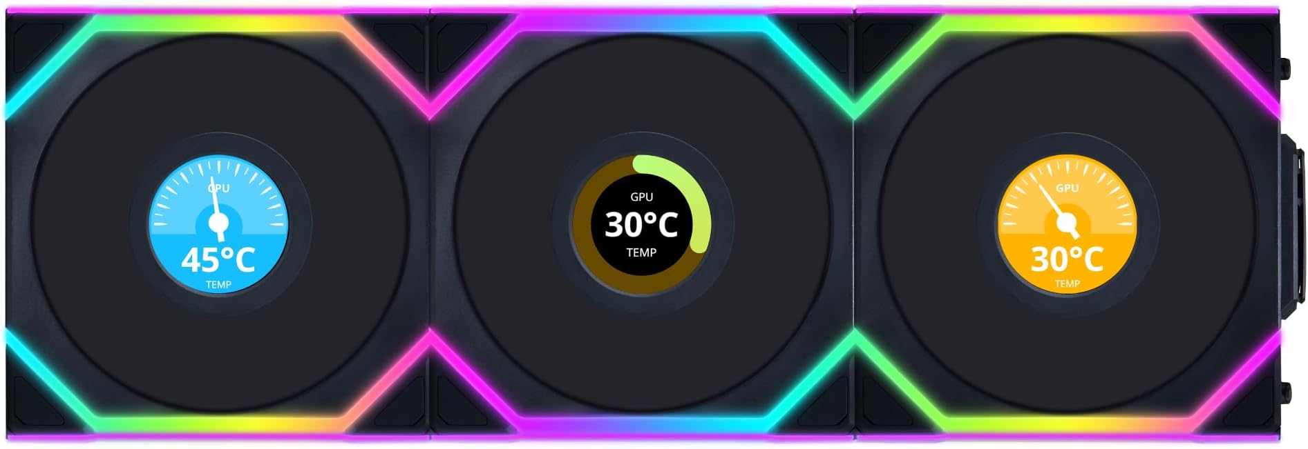 Lian Li UNI FAN SL Wireless LCD PC Fan 120mm RGB – 3-Pack Reverse Blade Gaming PC Fans Black | PWM Fan - 40 ARGB LEDs - up to 1,900 RPM - Slot-in System - High Airflow - Low Vibration - Quiet