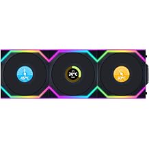 مروحة كمبيوتر لاسلكية Lian Li UNI FAN SL LCD مقاس 120 مم RGB 3-Pack Gaming PC Fans باللون الأسود | مروحة PWM - 40 مصباح LED ARGB - حتى 1900 دورة في الدقيقة - نظام فتحة - تدفق هواء عالي - اهتزاز منخفض - هادئ