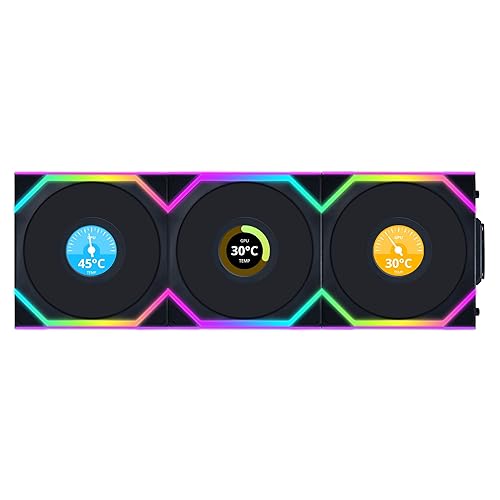 Lian Li UNI Fan SL LCD Wireless (Reverse Blade) 120mm ARGB Fan - Triple Pack - 1.6" LCD Display - 2.4 GHz Wireless Signal for RGB & Fans Control - Controller Included & Required - Black(12RSLLCD1W3B)