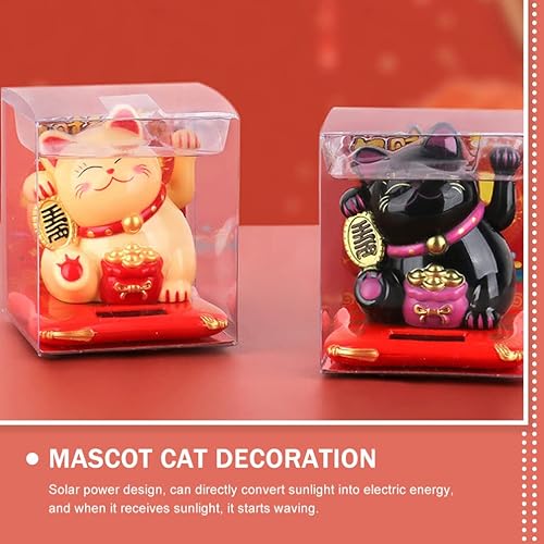 Miniatura 6 de Maneki Neko Lucky Cat Solar Lucky Beckoning Cat Waving Feng Shui Lucky Cats para el hogar, oficina, decoración de coche, regalo, blanco, negro,