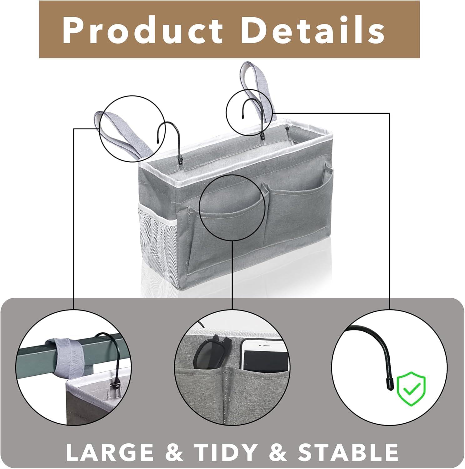 YUDDHAV Premium Linen Hanging Bedside Caddy Organizer – Multi-Pocket Bedside Storage for Bedroom, Dorm & Hostel | Bedside Hanging Basket for Books, Remote, Mobile, Glasses & Essentials(HANGGING BAG)