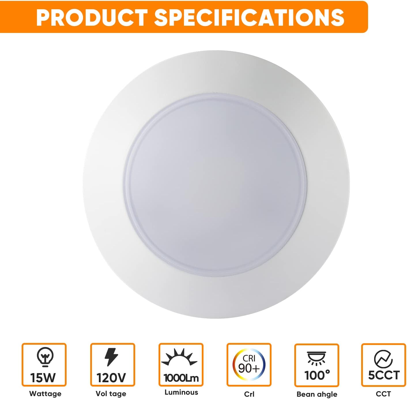 7.5" Flush Mount Led Disk Light Suit for 5/6 Inch Recessed Can or 4" J-Box, CRI90, 1000lm, 15W, 5CCT Surface Mount LED Disk Ceiling Light(6 Pack)