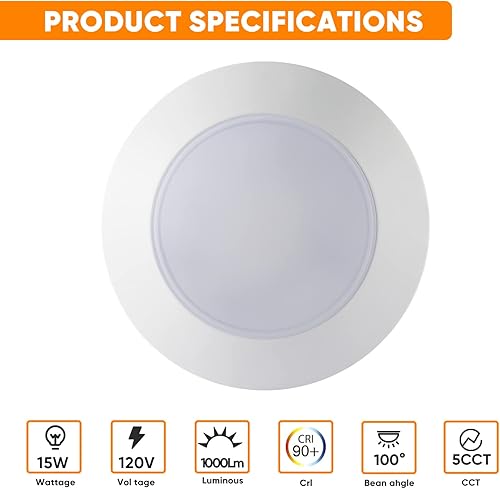 Miniatura 3 de GREENLUX Lámpara LED de disco empotrada de 7.5 pulgadas, 27003000350040005000 ajustable, lámpara de techo empotrada de reajuste, CRI90, 1000 lm, 15