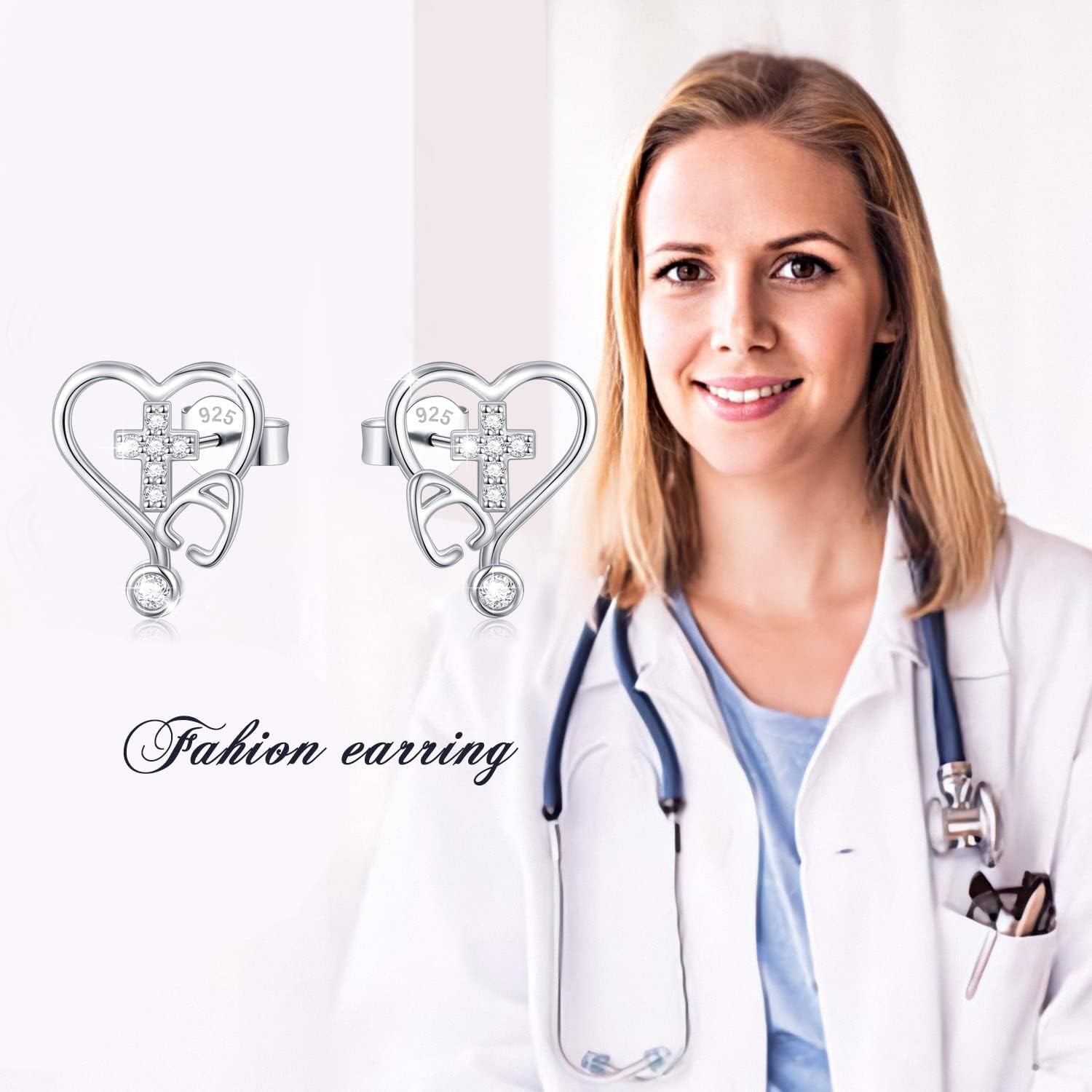 Nurse Earrings,RN Studs Earrings for women,Sterling Silver Stethoscope Earrings,Nurse Jewelry Gifts for Nurse Doctor RN Medical Student
