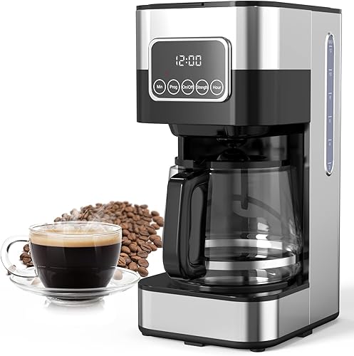 KEVCHE Cafetera programable de 10 tazas cafetera eléctrica de goteo con jarra de vidrio y placa de calentamiento resistencia a la cocción múltiple
