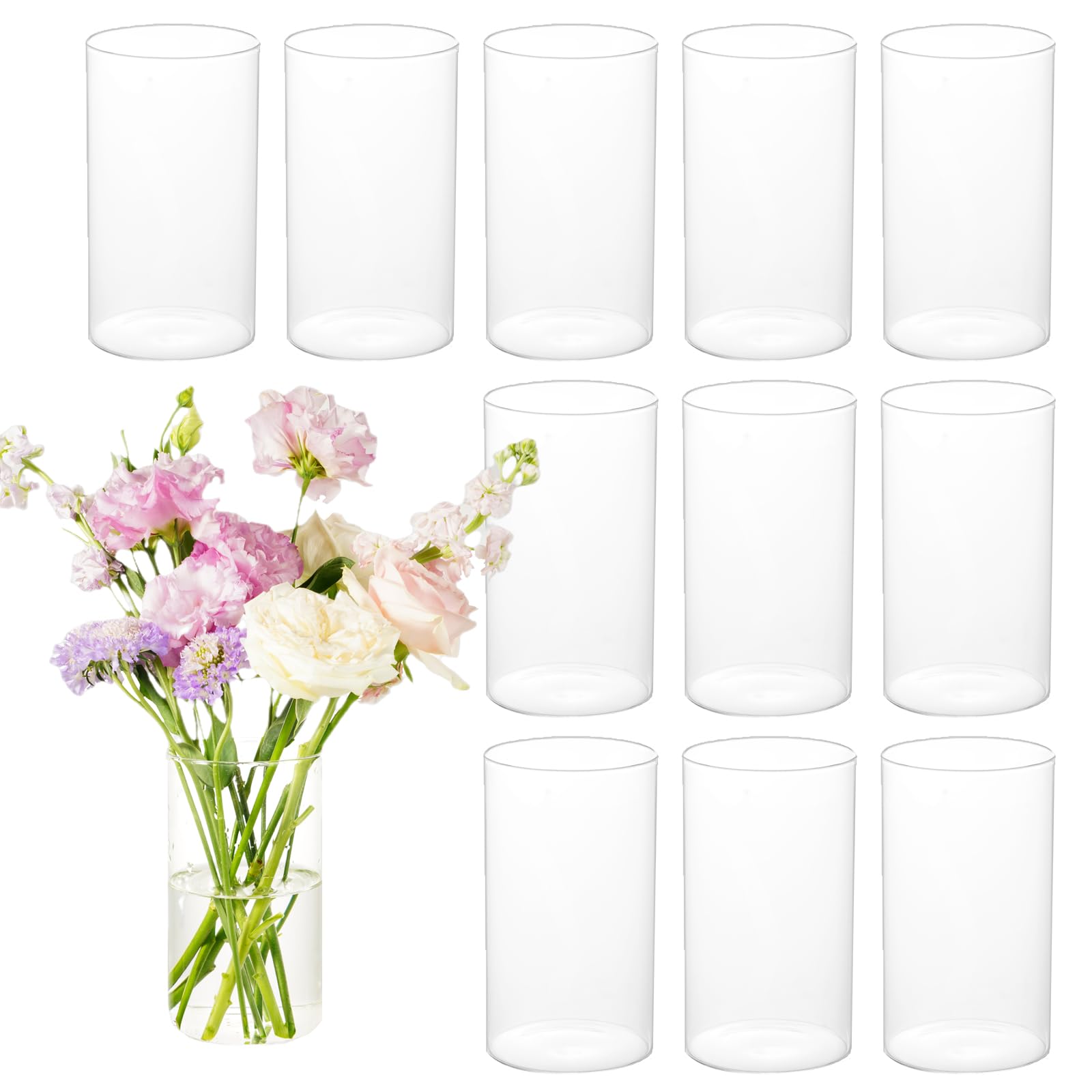DNANAOL 12pcs Cylinder Vases for Centerpieces - 6 Inch Tall Glass Vases for Flowers, Hurricane Candle Holder Modern Simple Floating Candle Vase Formal