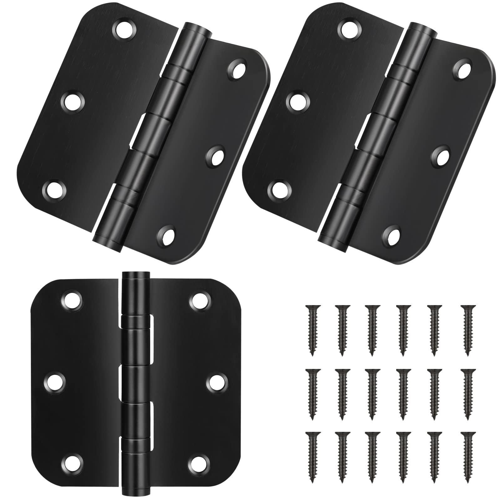 Stainless Steel Door Hinges, 3.5''X 3.5'' Ball Bearing Hinges, Commercial Grade Heavy Duty Hinges with 5/8 Inch Radius Corners, Door Interior Metal Hardwares, 3 Pack (Black)