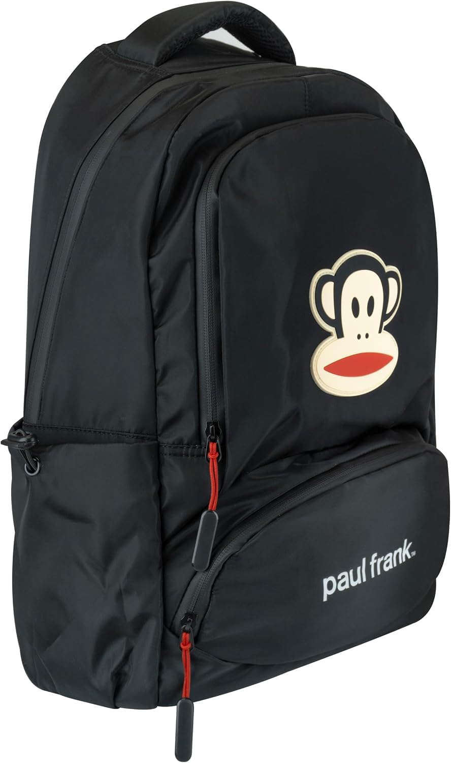 PRESTIGE & DELUXE Zaino Paul Frank scuola Tempo Libero 18L | Ragazzi | Nero con Patch Gommata Julius | Vano Laptop | Tasca Portamerenda +Astuccio ovale zip + Kit penne e portachiave fischietto