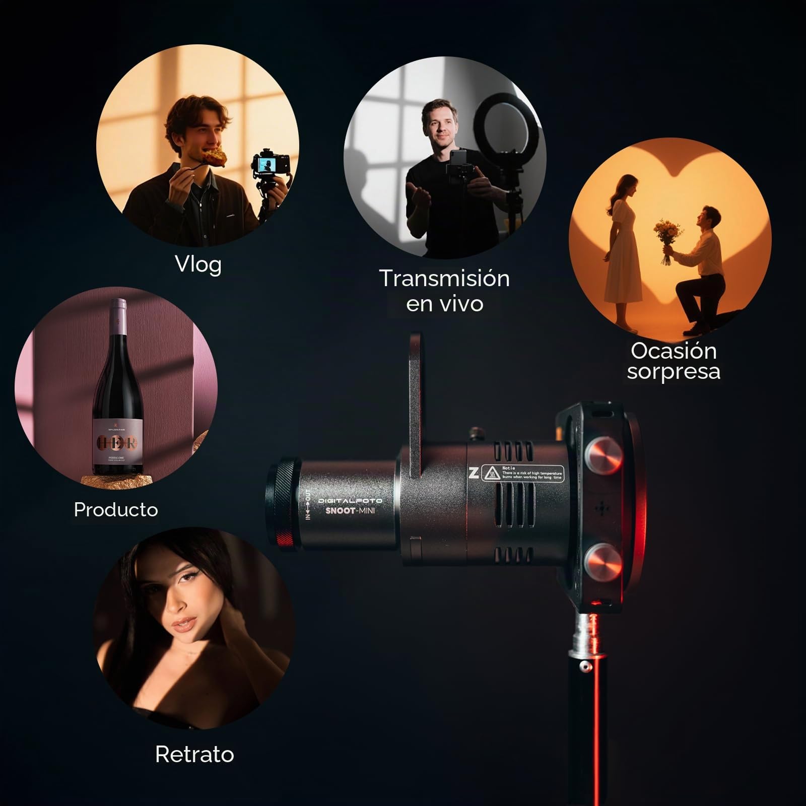 Mini accesorios ópticos Snoot Gobos, forma de foco compatible con GodoxA ML100BI, ML100R, Nanlitee FC-60B, FC-120B ZY Molus X100, CX100 con 33 Gobos.