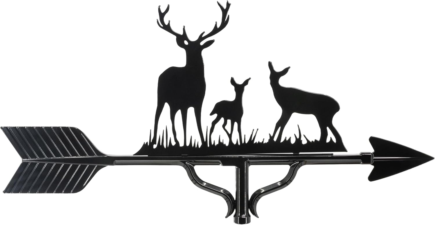 Montague Metal Products Deluxe Deer Family Weathervane - 14 Ornament Colors Available - Roof Mount Included (4 to Choose from) - Buck Deer Roof Mount Weathervane - Hunter Decor
