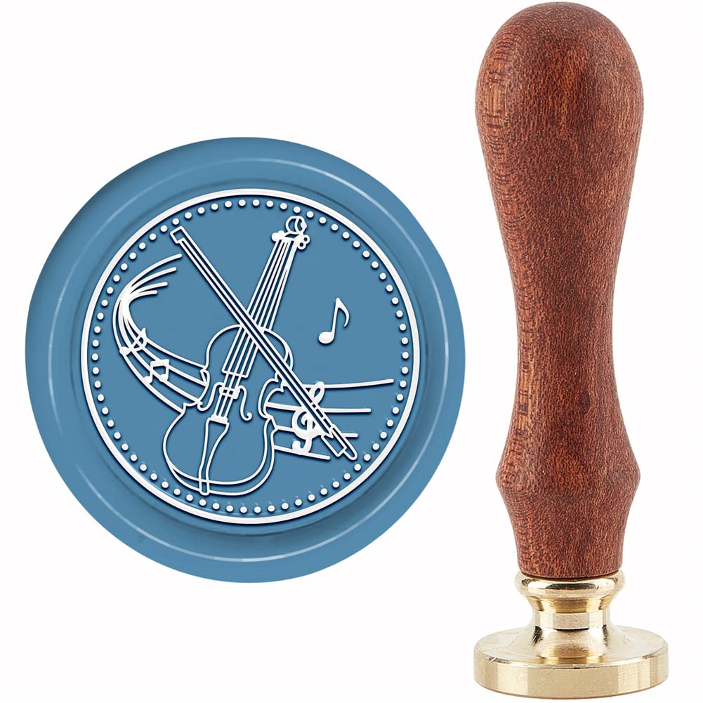 Violon cachet de cire en laiton rétro de 30mm avec poignée en bois élégante