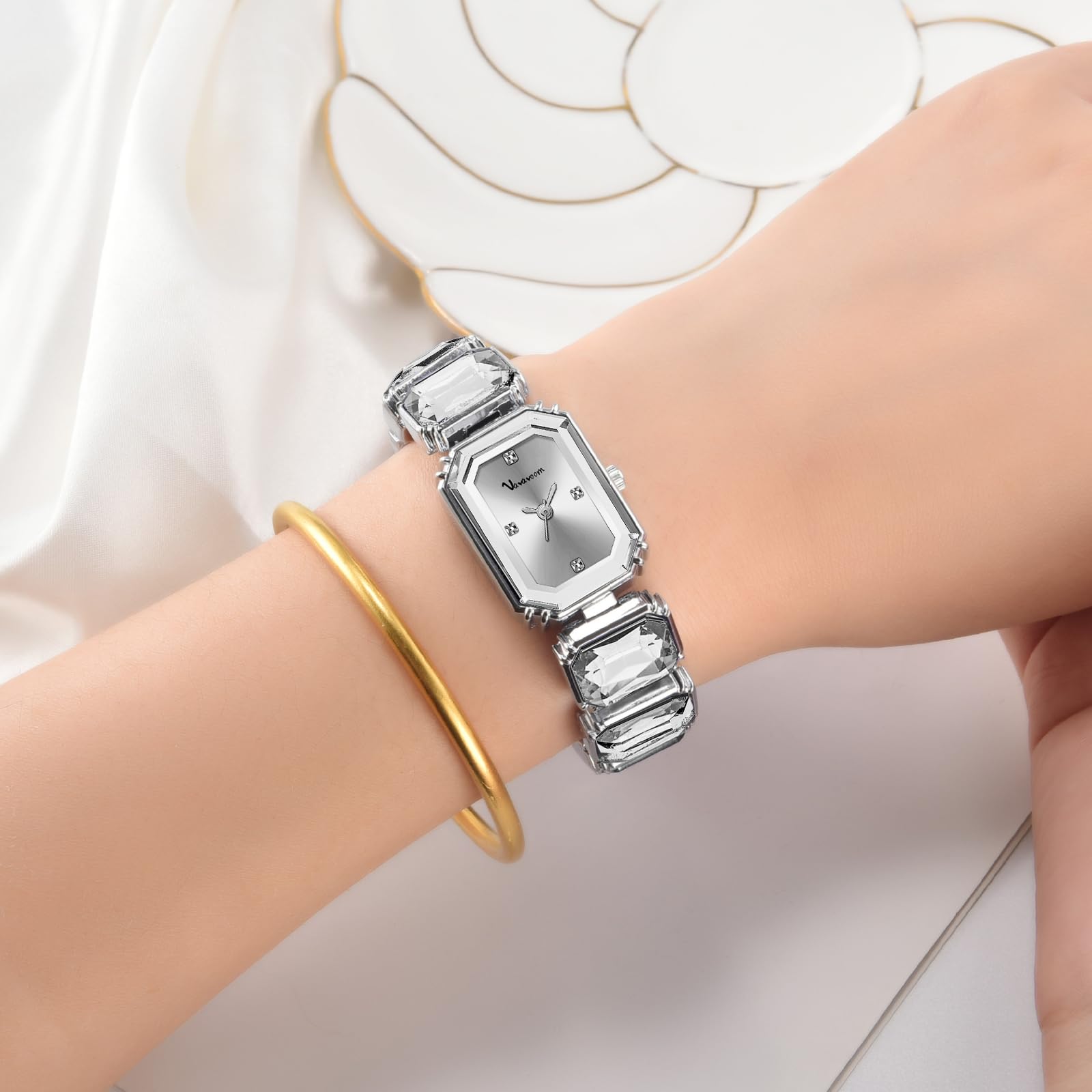 Luxus Damen Kristall Armband Uhr Elegant Rechteckig Minimalistisch Zifferblatt Diamant Armreif Band Wasserdicht Mode Zierlich Damen Quarzuhren Damen Geschenk