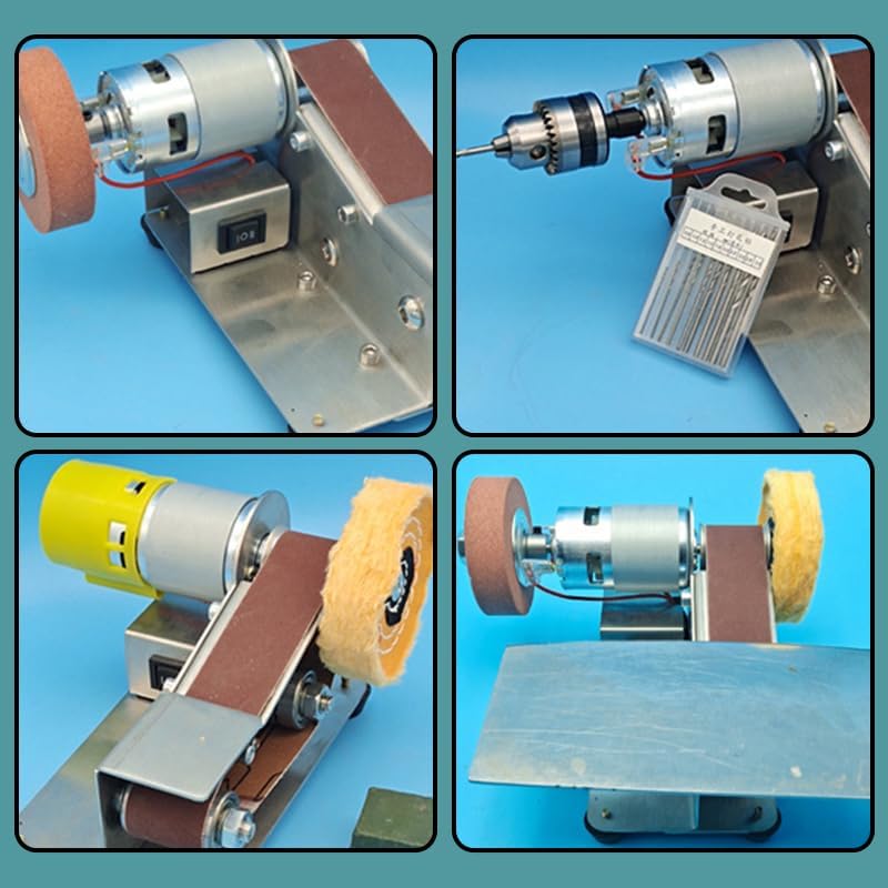Electric Mini Belt Sander, Metal Plastic Working DIY Small Projects, Angle Adjustable, AC110‑240V Adjustable 4500-9000r min Speed Brass Motor Aluminum Alloy (Standard Edition)