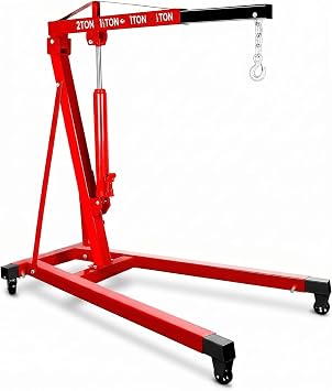 2 Ton Heavy Duty Folding Hydraulic Engine Hoist, 4400 lbs Cherry Picker Shop Crane with 6 Swivel Wheels, 4 Adjustable Boom Foldable Engine Lift for Auto Repair Garage Workshop