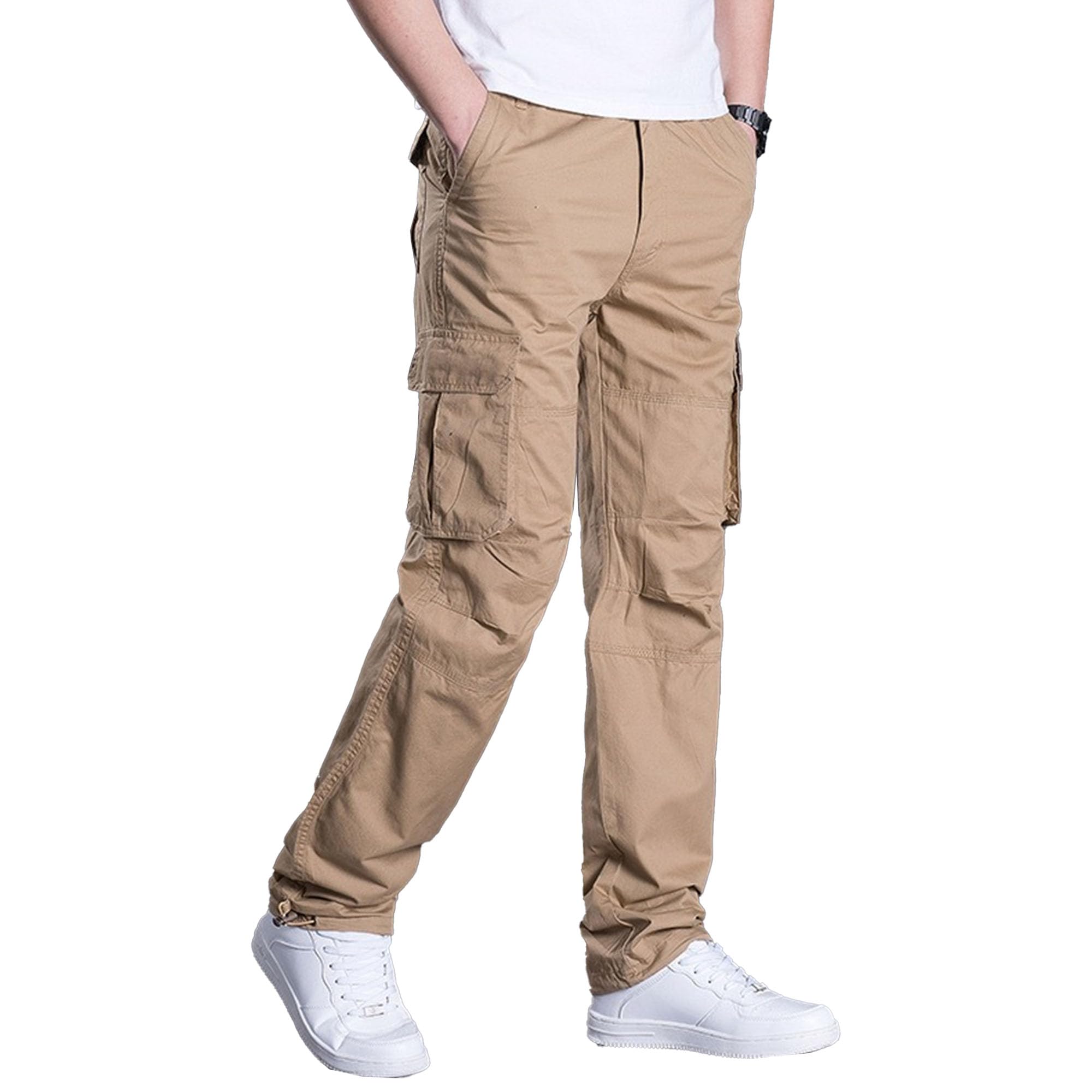 Maiyifu-GJ Cargo Pants for Men Elastic Waist Sweatpants Casual Long Trousers Light Jogger Pants with Pockets (Khaki5,4X-Large)