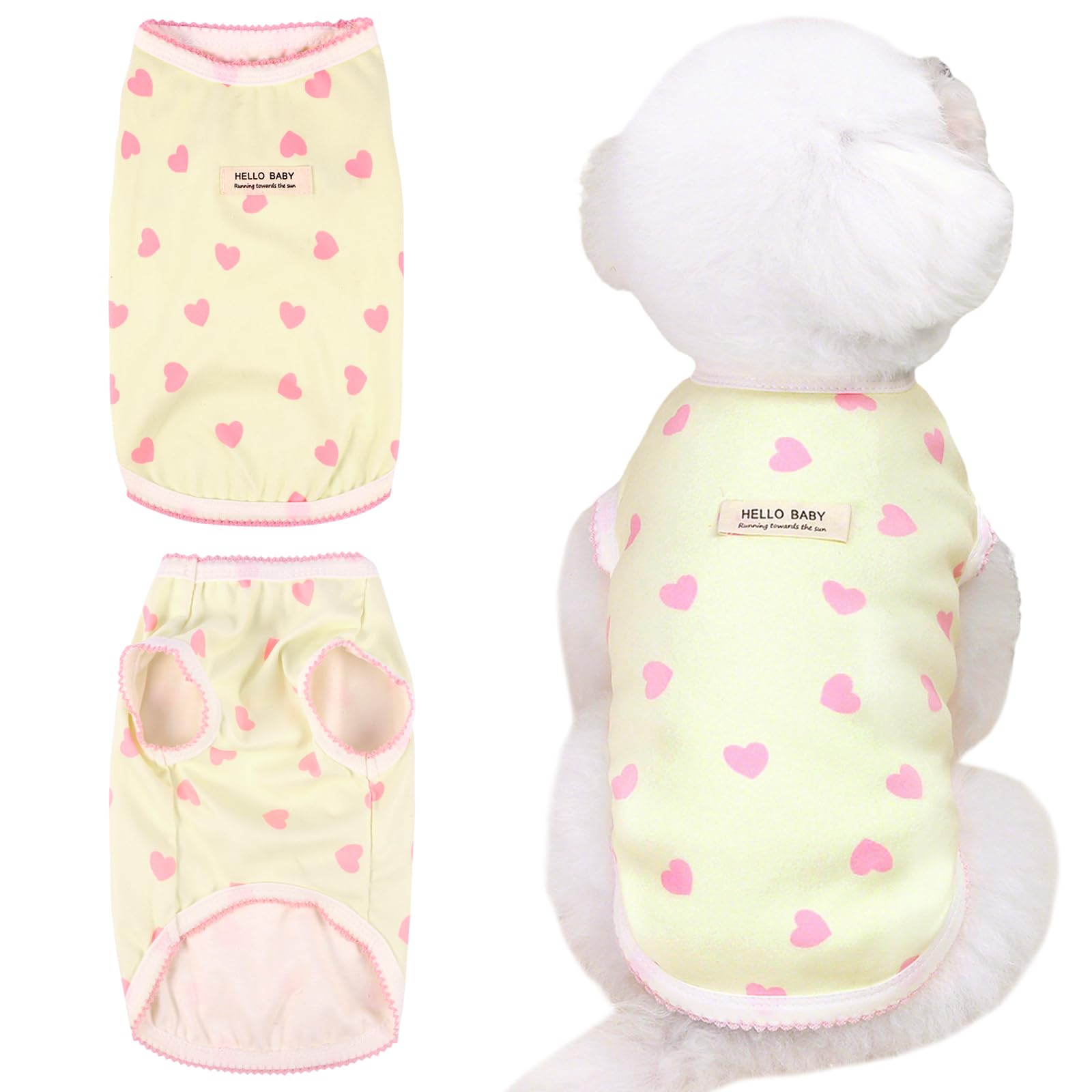 Maglietta Smanicata Estiva per Cani Piccoli e Gatti - Top con Cuori Stampati, Vestito Elastico Senza Maniche