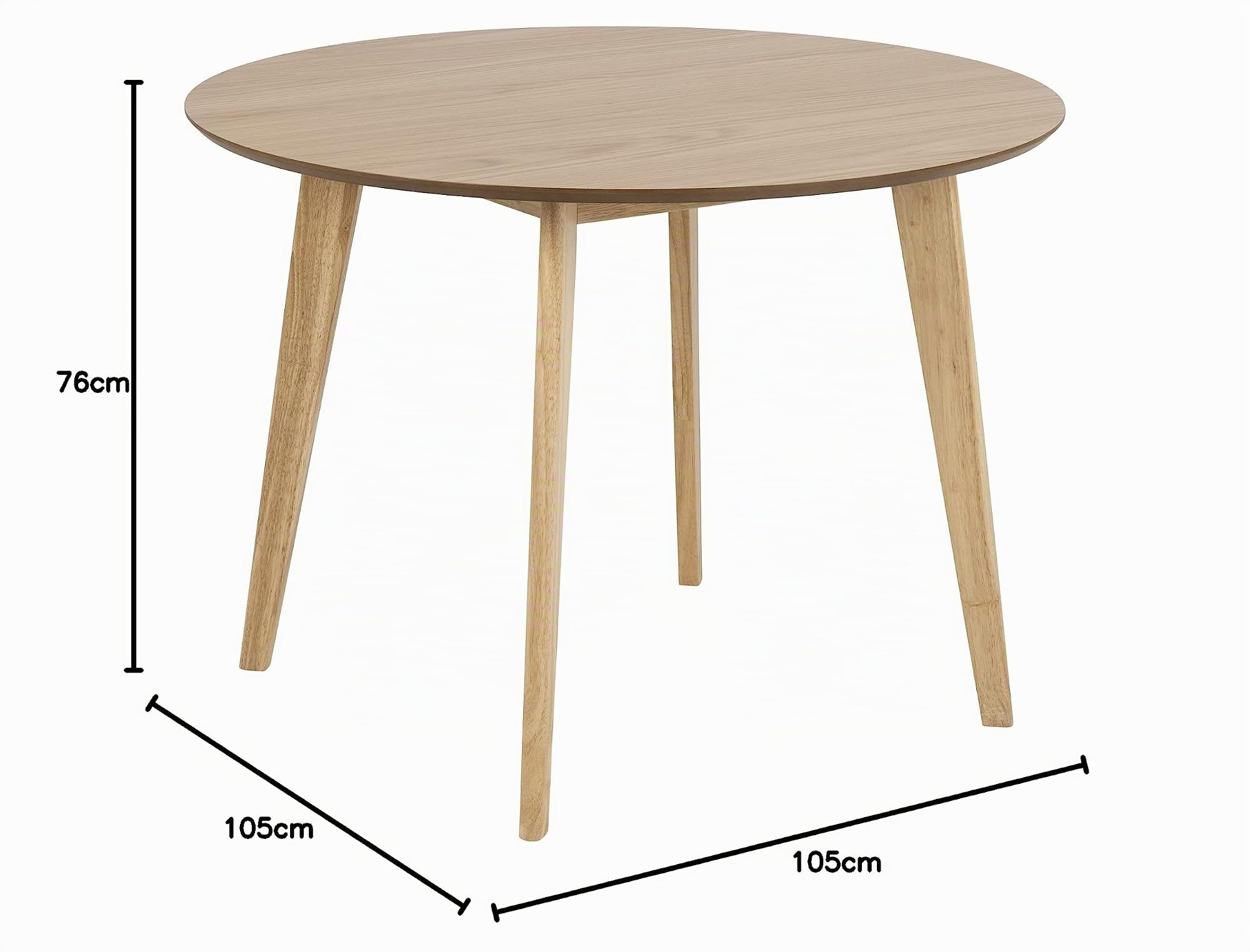 AC Design Furniture Roxanne - Tavolo da pranzo rotondo per 4 persone, effetto rovere, diametro 105 x altezza 76 cm, tavolo da cucina con impiallacciatura di quercia e gambe in rovere tinto stile retrò
