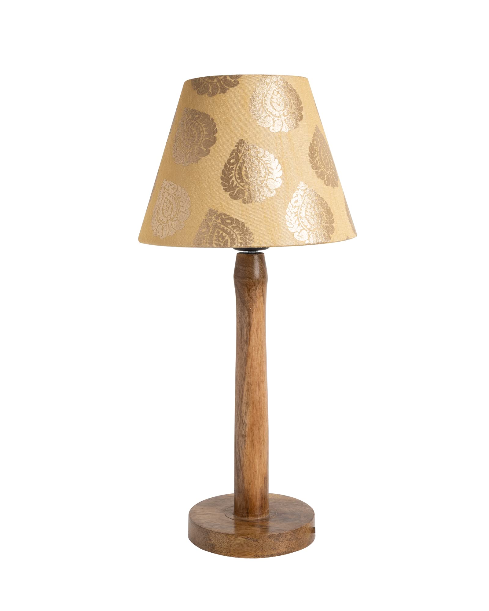 Homesake Modern Stick Table Incandescent Lamp, Wooden Base Modern Fabric Lampshade For Home Office Cafe Restaurant, Nordic (Golden Leaf) - Image 2 thumbnail