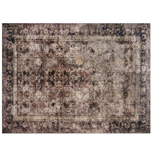 Image of AMERLIFE 5'x8' Area Rug, Machine Washable Vintage Area Rug- Soft Carpet with Non-Slip Backing for Living Room, Bedroom, Nursery- Retro Red