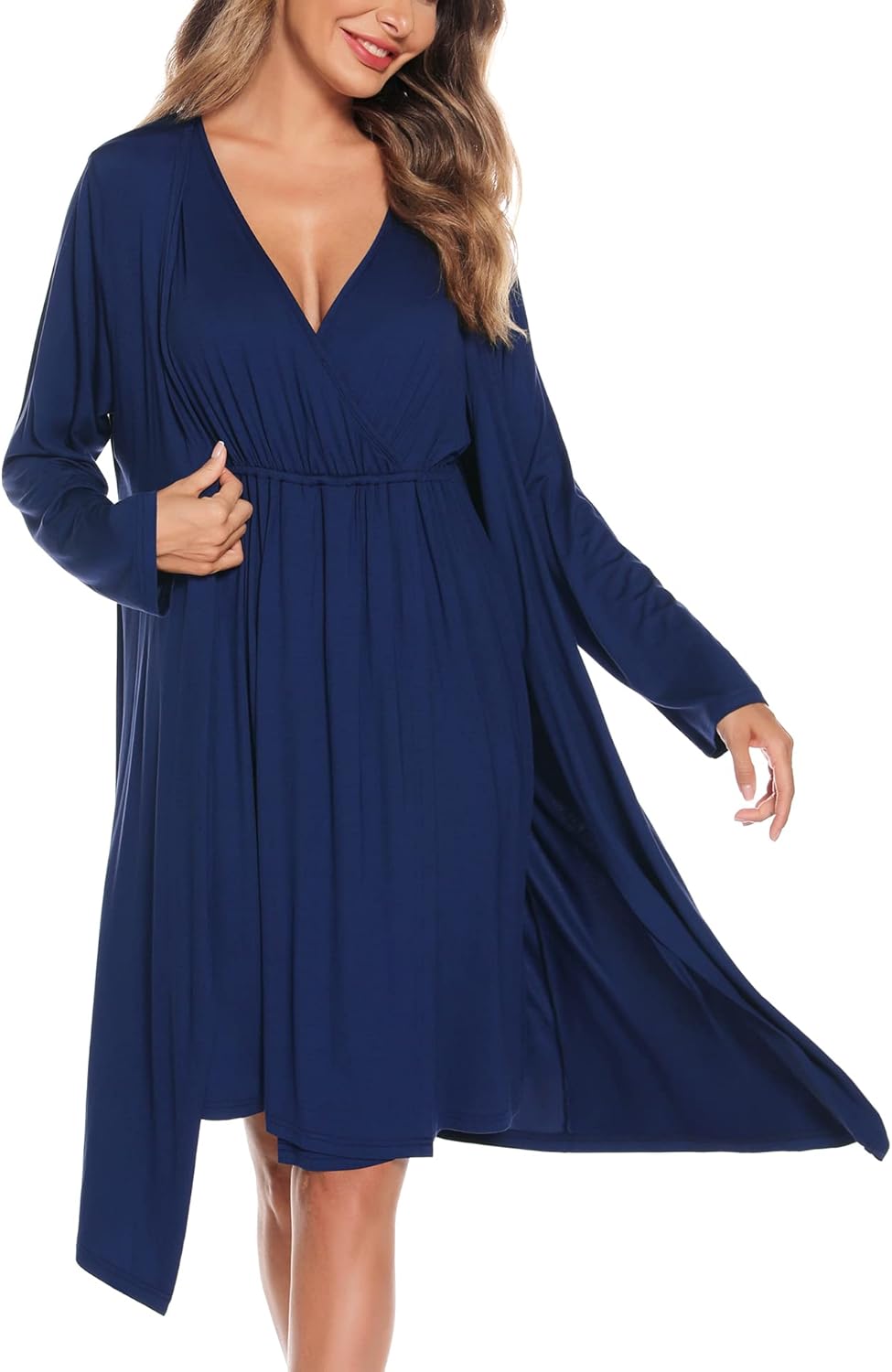 SWOMOG Women Maternity Nursing Gown and Robe Set 3 in 1 Labor Delivery Nursing Nightgown for Breastfeeding Hospital Bathrobe - Image 5