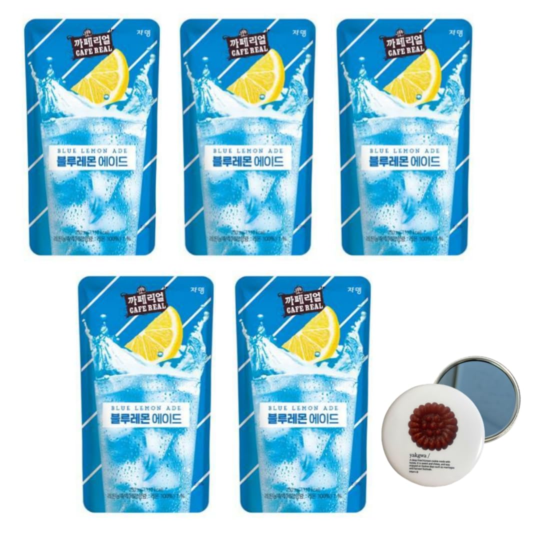 Korean Covenienve Store Drink Pouch Sampler Set - 5 PACK 10 PACK (grape, strawberry, blue lemonade, peach ice tea, shine muscat) + dalgaru yakgwa mirror (BLUE LEMONADE 5 PACK)