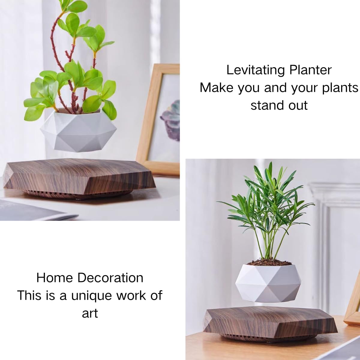 MOOCCI Floating Plant Pot Magnetic Levitating Plant Pot for Succulents, Air Bonsai and Fake Flowers and Plants, Home Office Desk Decor, Gift for Easter, Mother's, Father's Day (Brown)