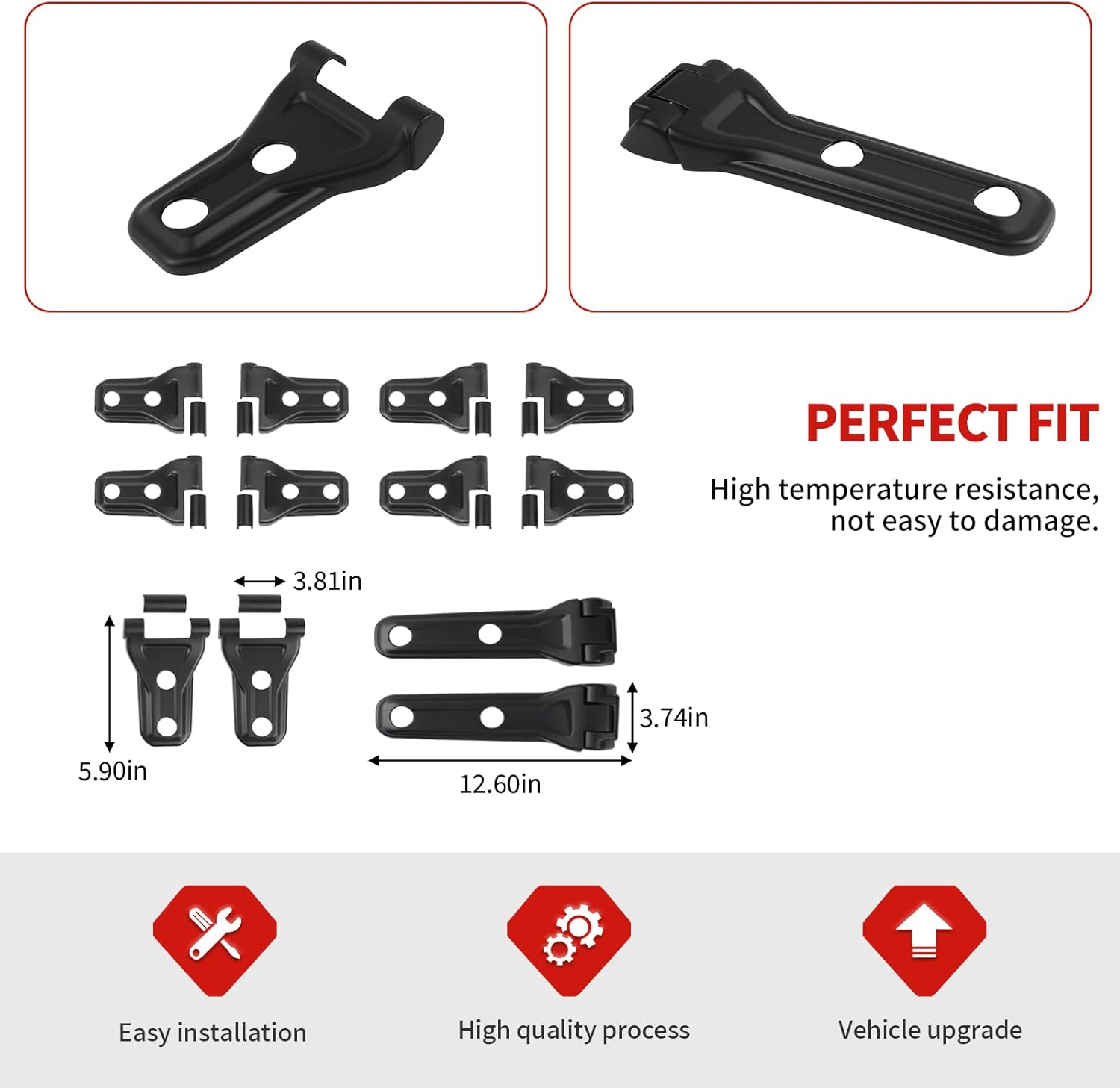 Jimen Fit for Jeep Wrangler JLU 4 Door 2018-2025, 24PCS Hood Hinge Cover & Tailgate Door Hinge Trim (Matte Black)