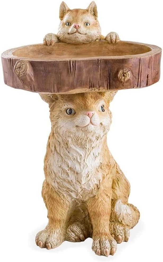 Resin Vertical Outdoor Bird Bath Bowl, Resin Cat Bird Feeder，Garden Design Decorative Ornament