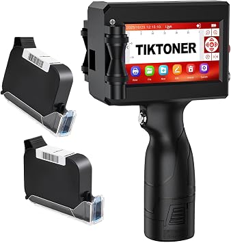 Handheld Inkjet Printer Bundle with Original Fast Dry Black Ink Cartridge Printing Code Date Logo Text Number