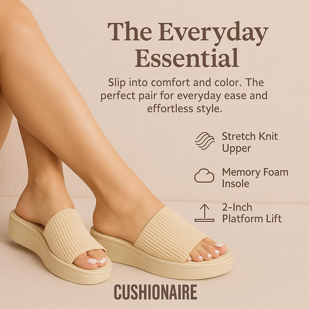 CUSHIONAIRE Pim Wedge Chunky Platform Womens Sandals with Stretch Knit Upper & Memory Foam Summer Sandals for Women 8.5 Taupe Weave image 7 of 9 B09M93N198