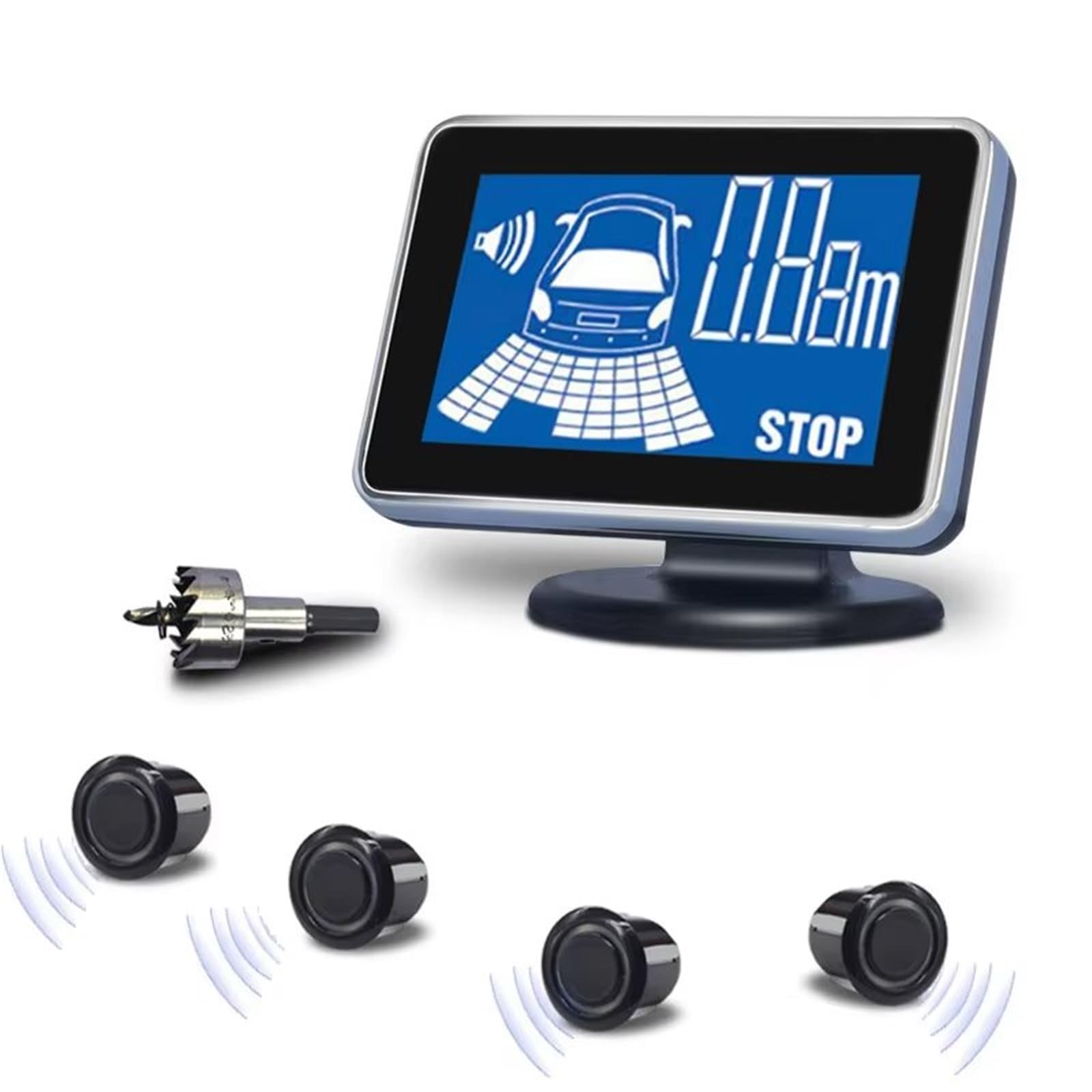 Sensor PDC Radar Marcha Atrás 4 Sensores Aparcamiento Aparcamiento Para Coche Kit Parktronic Para Garaje Sensor Distancia Alerta Sonora Sensores Geomagnéticos Para Coche(White)