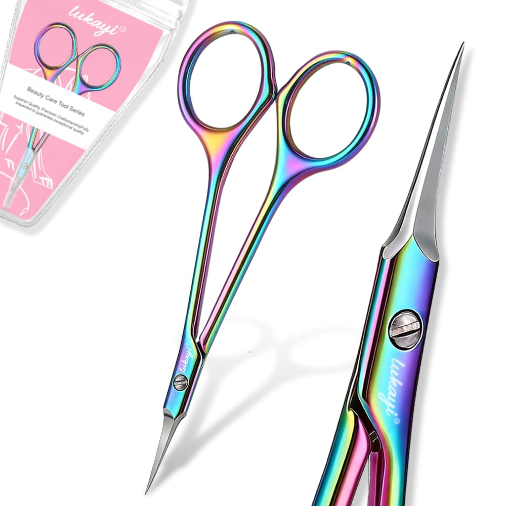 Premium Rainbow Cuticle Scissors - Precision Stainless Steel Manicure Scissors for Dead Skin, Eyebrow, and Nail Care - Professional Beauty Tool for Salon and Home