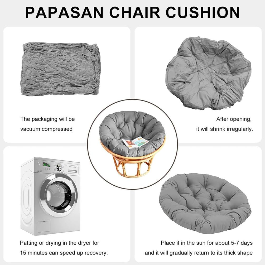 ZTGL Papasansessel Kissen Sitzkissen Hängesessel Rund und Groß 150/160/170/180 cm - Polster für Korbsessel Papasan Chair Lesesessel und Rattansessel für Outdoor und Indoor,Dark Gray,160x160cm