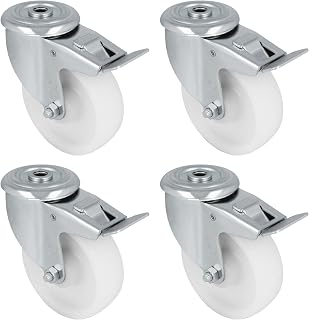 Amig - Pack de 4 Ruedas Con Freno - Ø 100 x 32 mm - Ruedas Giratorias Con Agujero - Peso Máximo 200 Kg - Para Mover Muebles Pesados - Rodamientos de Rodillos - Núcleo de Nylon - Color Blanco