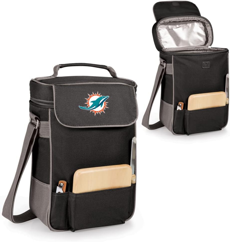 PICNIC TIME NFL Unisex-Adult NFL Duet Wine and Cheese Tote Bag, Insulated Wine Bag with Cheese Board