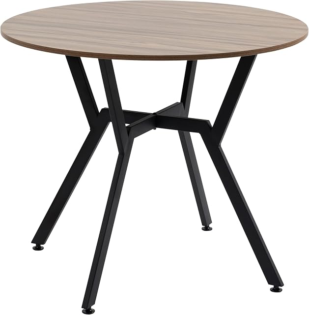 HOMCOM Dining Table, Round Kitchen Table with Black Legs, Anti-slip Foot Pads for Living Room, Dining Room, 90 x 76 cm, Brown