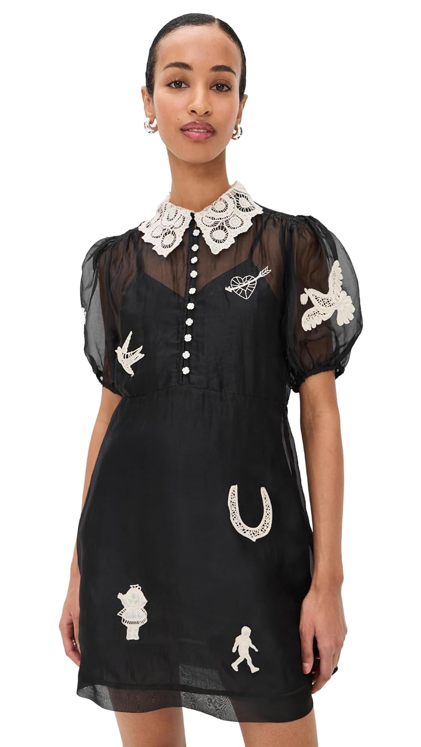 Sea Womens Ellison Puff Sleeve Silk Mini Dress