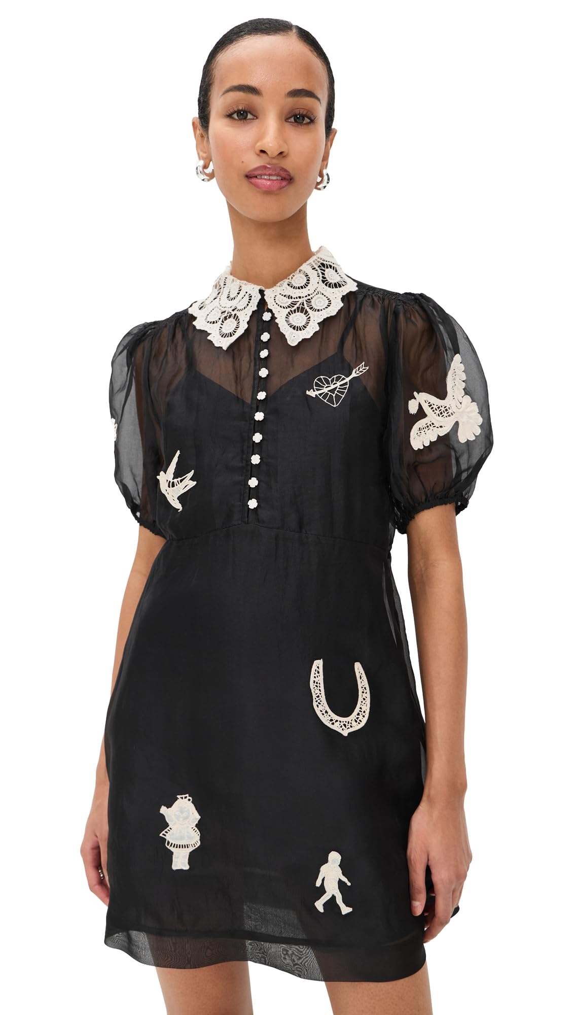 Sea Womens Ellison Puff Sleeve Silk Mini Dress